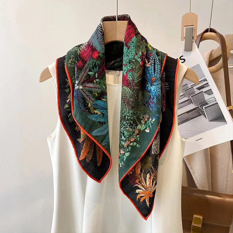 ML辛特拉花园桑蚕丝羊毛混纺围巾女60cm轻奢方巾双面双色冬季高档