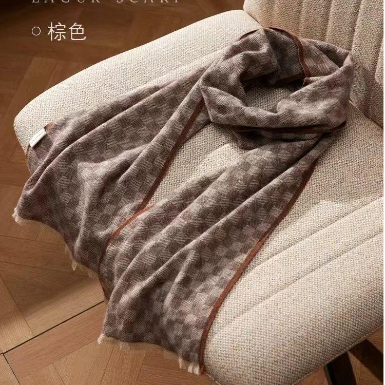 逐梦鸟经典棋盘格山羊绒围巾女冬季30*180粗线围巾女冬季保暖长巾