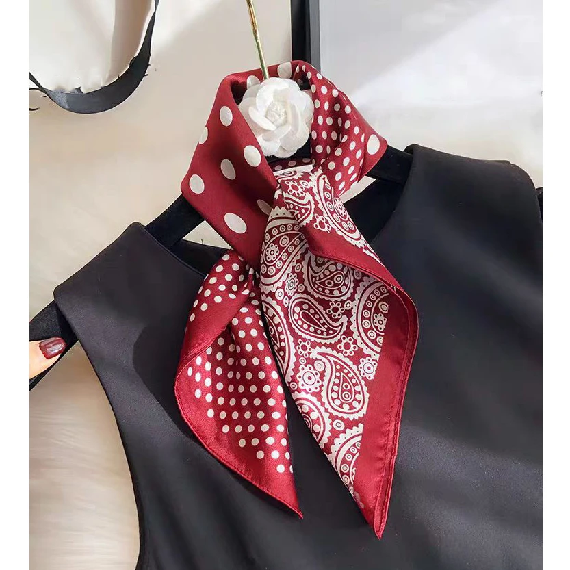 夏季百搭F002波点腰果四宫格真丝桑蚕丝丝巾女中方巾65cm高端围巾