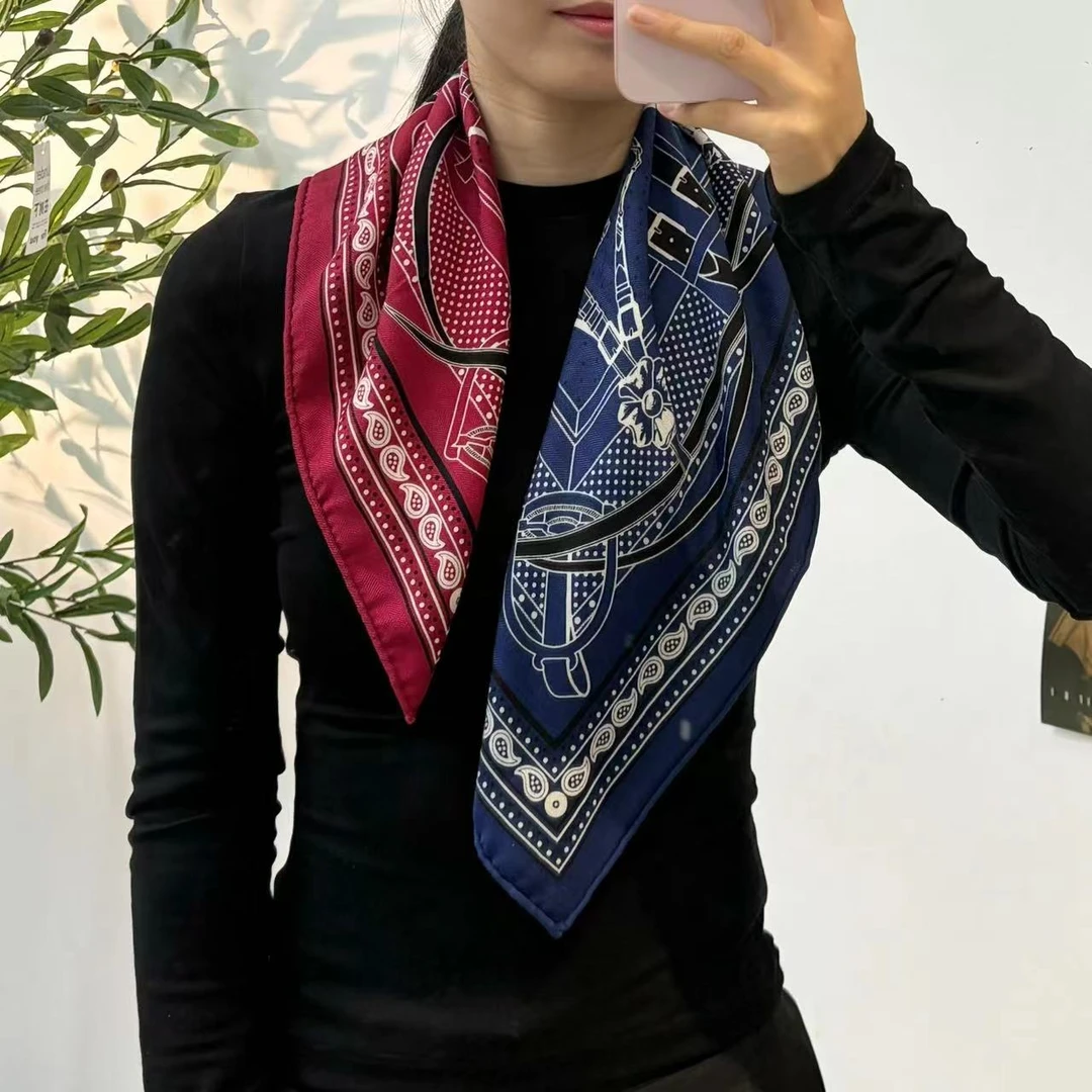 ML波点权杖红蓝对切款丝巾63cm中方巾丝羊毛经典百搭围巾