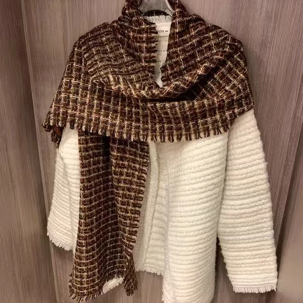 ML小香风【英伦格子山羊绒】35×180cm逐梦鸟百搭围巾冬季保暖披肩