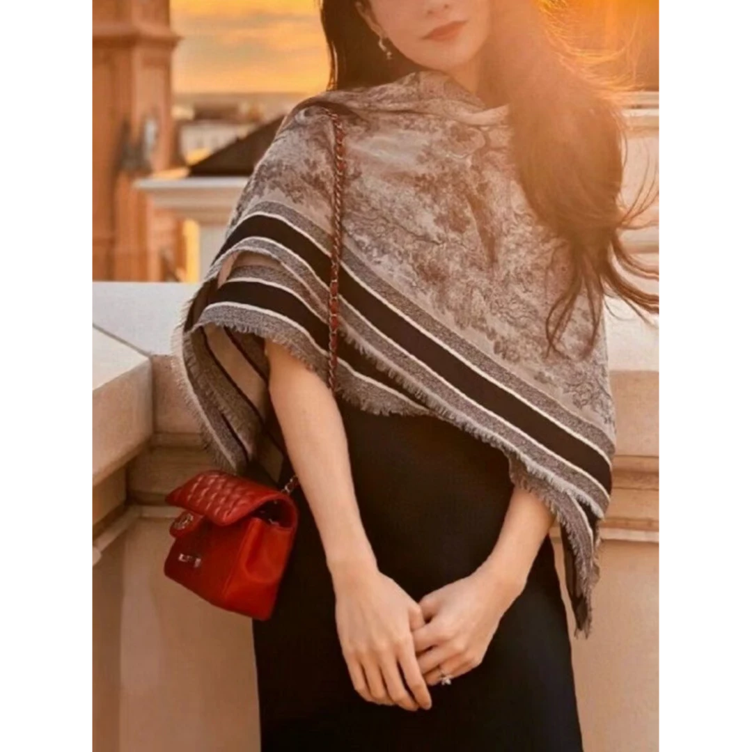 【兽王】130方巾真丝羊毛双面秋冬高端围巾女冬季披肩轻奢保暖围巾