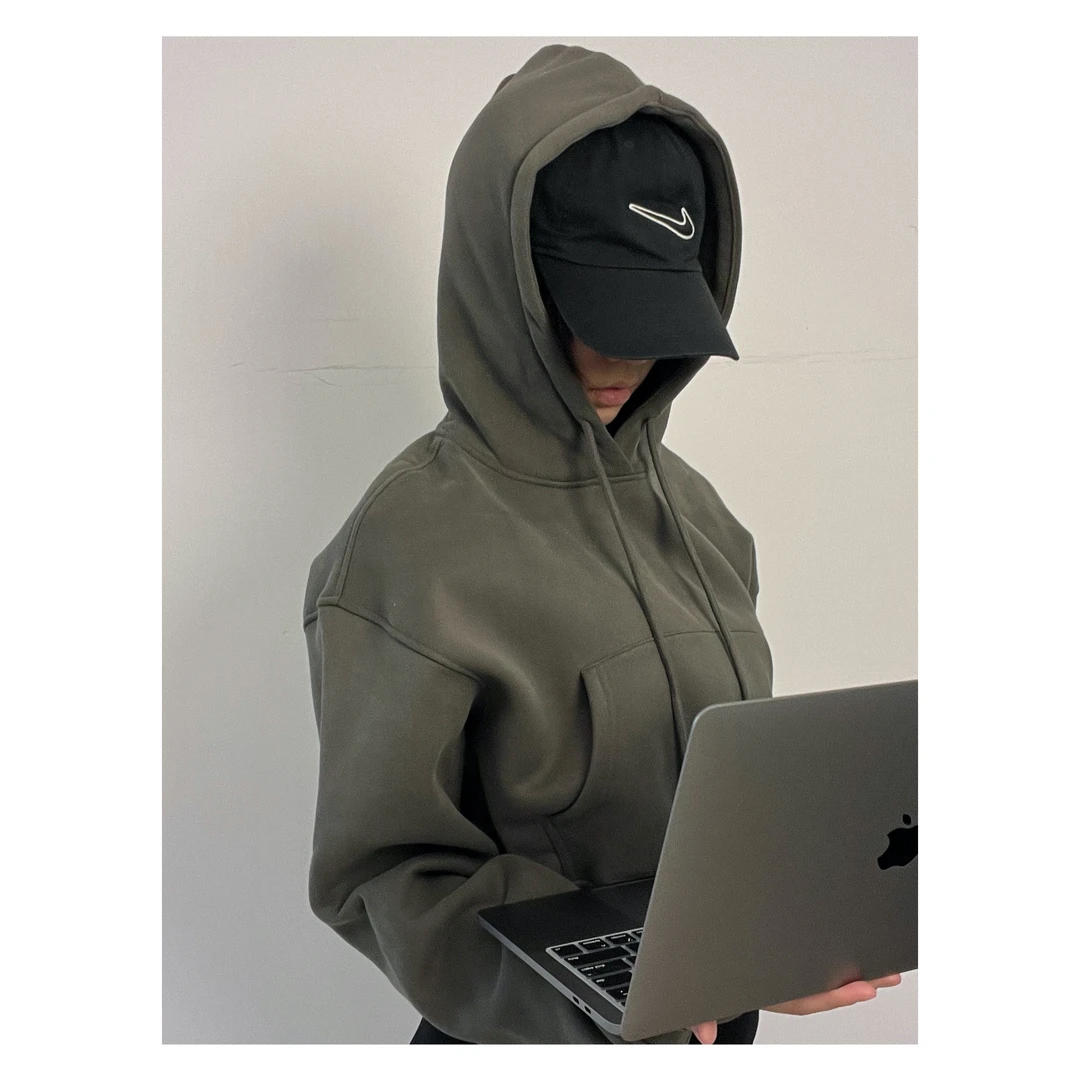 ALGAMCANDY辣妹秋冬bm风运动休闲加绒加厚连帽卫衣短款宽松外套