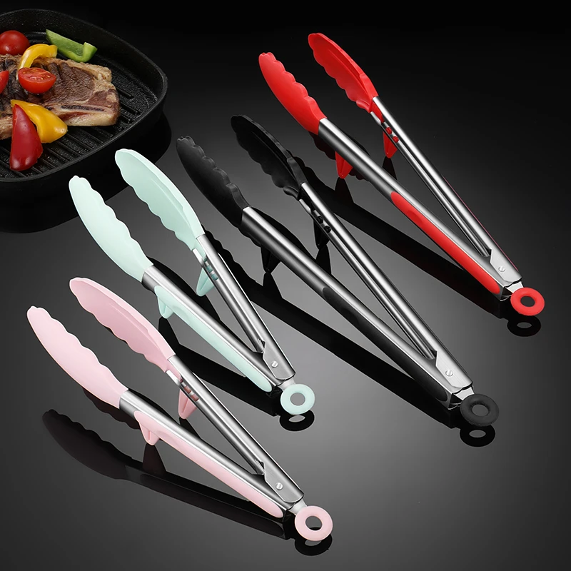 不锈钢食物夹硅胶家用厨房防烫耐高温食品夹烧烤夹烤肉夹煎牛排夹