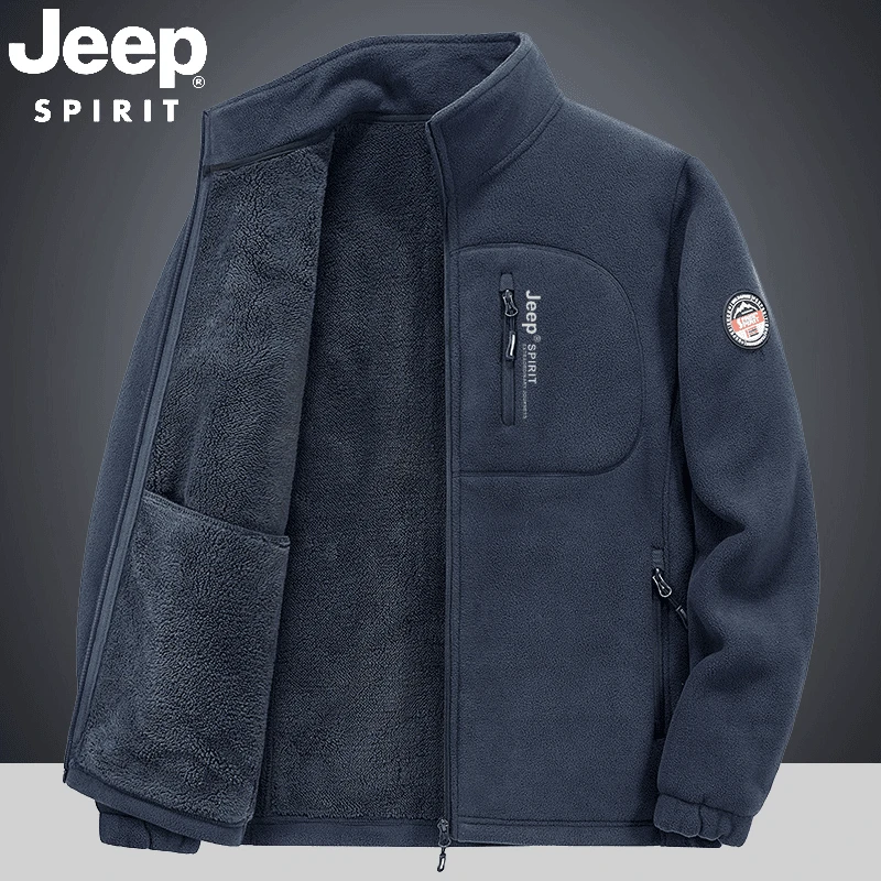 JEEPSPIRIT男士轻奢秋季摇粒绒绒衣外套休闲加绒保暖加厚开衫卫衣