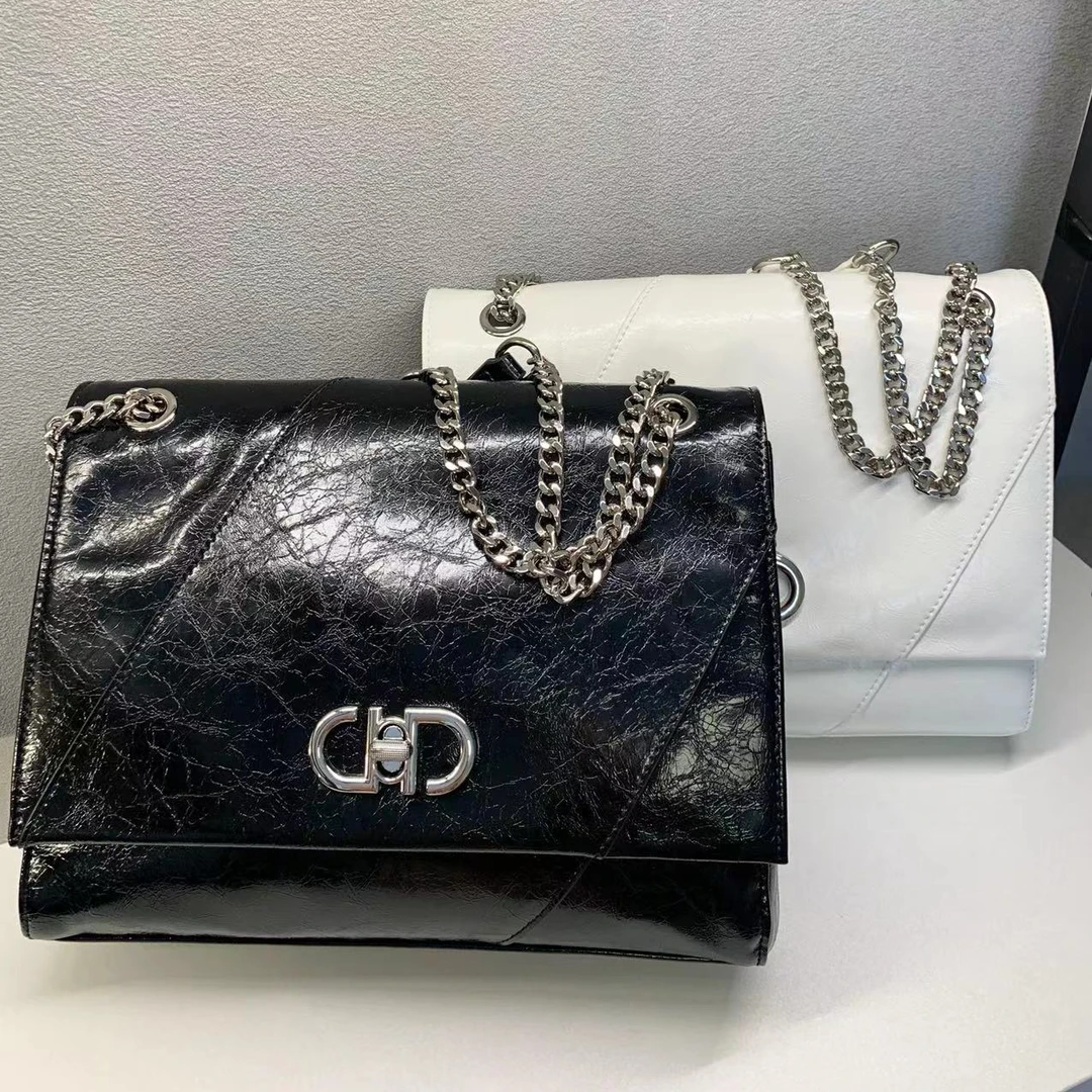 熙熙家轻奢2024NiKi春夏季新款百搭链条包真皮腋下油蜡牛皮斜跨包