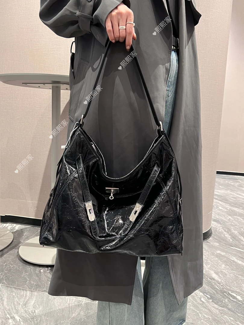 熙熙家小众设计头层油蜡牛皮单肩斜挎大托特