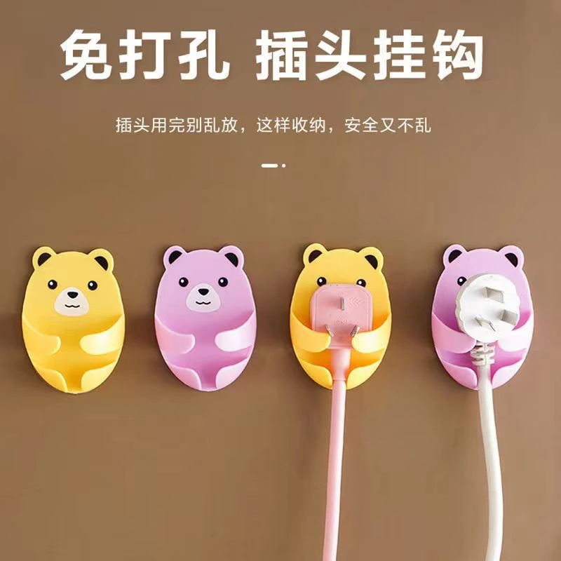 粘钩抱抱熊插头挂钩粘钩强力无痕挂钩厨房免打孔挂钩可爱家用创意