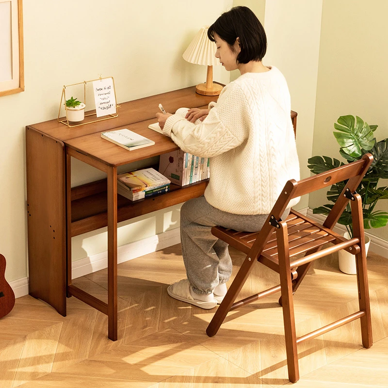 折叠书桌电脑桌子办公桌学生家用小型台式实木卧室工作台床边写字