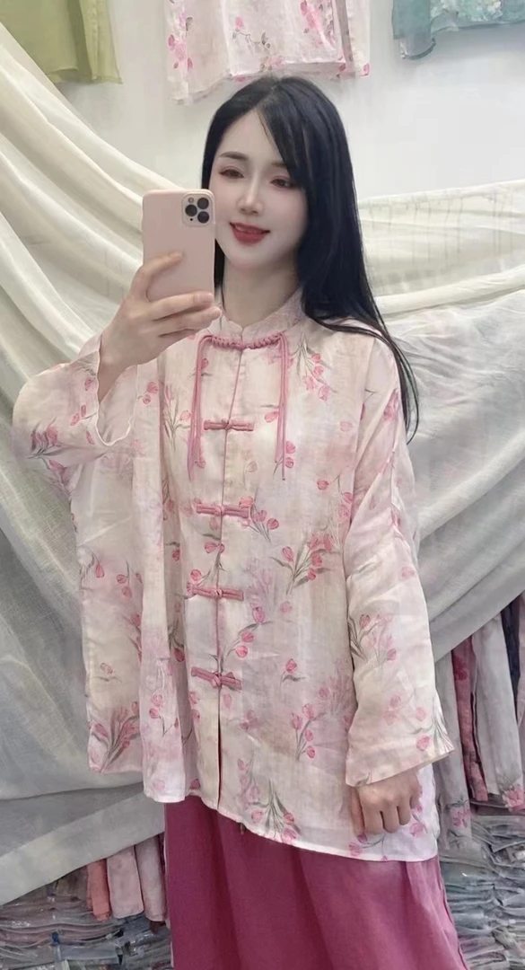 桃兮/夏季新款中式国风透气宽松显瘦苎麻开衫