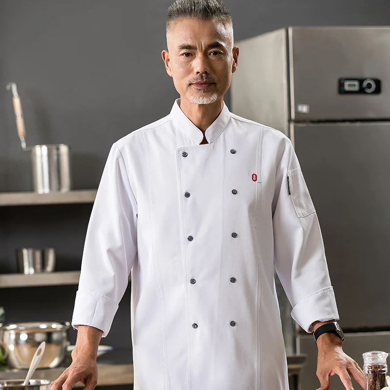 高档厨师工作服长袖男餐饮饭店食堂后厨房厨师服定制秋冬季中国风
