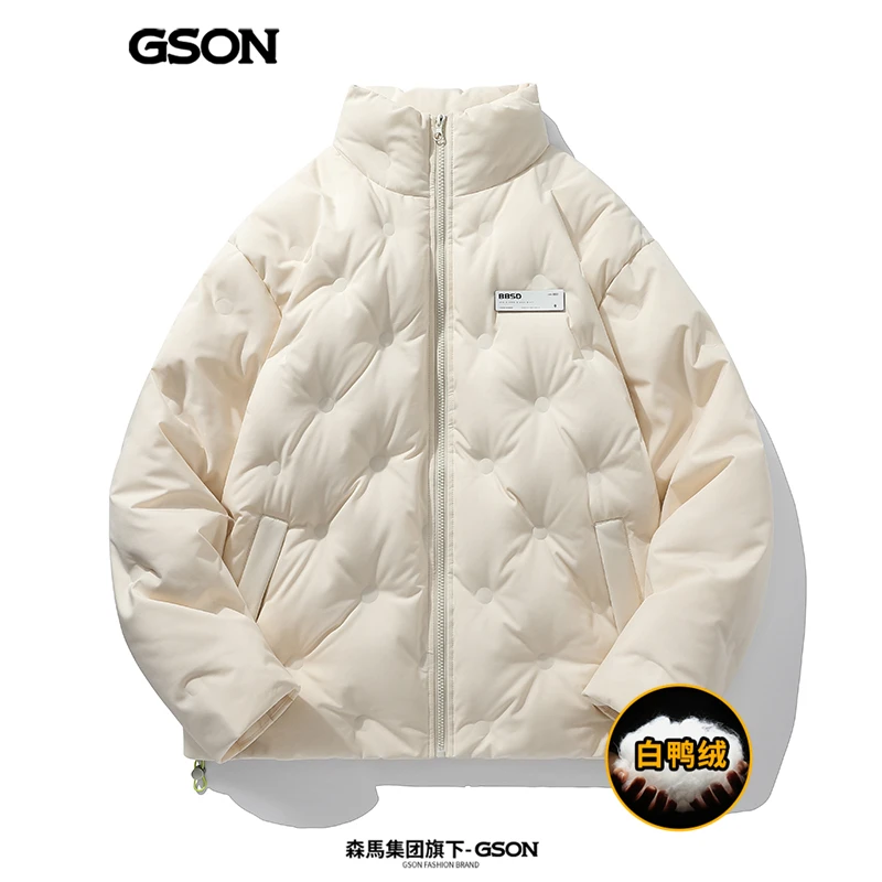 森馬集团GSON羽绒服男女款冬季2023新款白鸭绒菱格外套保暖棉袄子