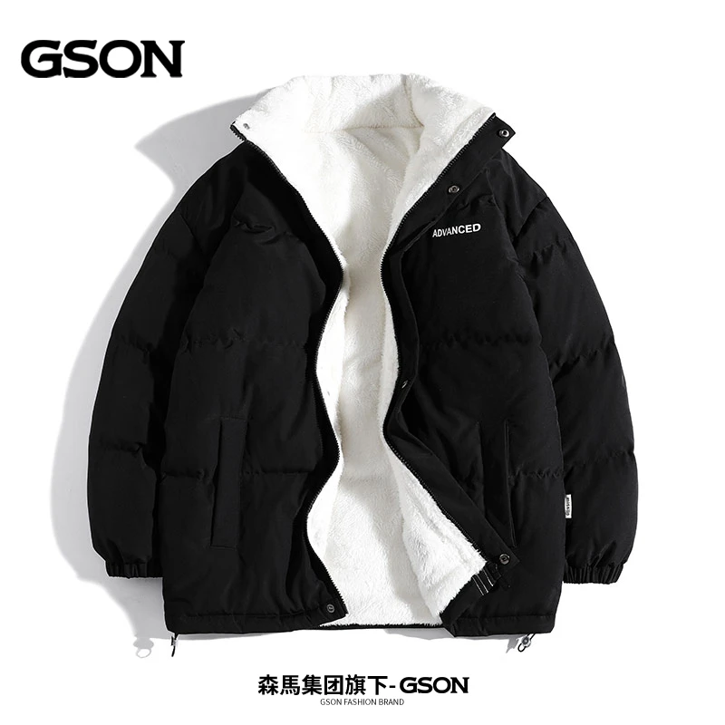 森馬集团GSON羊羔绒棉衣男女秋冬季棉服加绒加厚情侣保暖棉袄外套