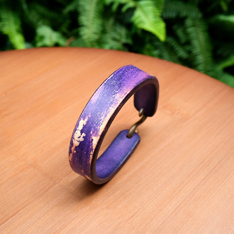 手工定制手绘小众彩绘彩色复古意大利植鞣革手镯个性礼品首饰手环