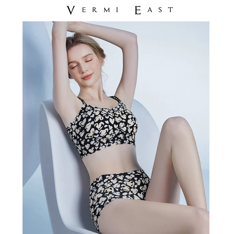 夏季冰丝豹纹印花无钢圈舒适文胸罩内衣女性感套装运动瑜伽