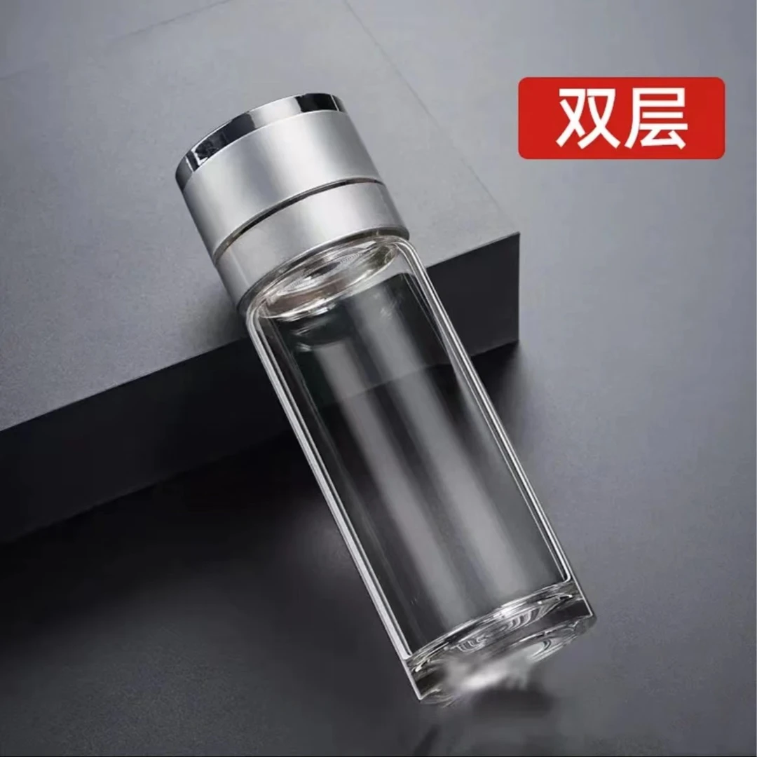 一键开盖车载双层玻璃杯男士办公室水杯茶杯速开启茶水分离杯