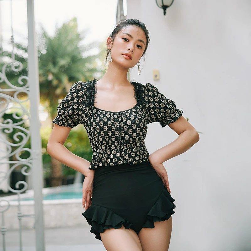 亦美珊239330女士泳衣气质度假海边显瘦保守度假风裙式温泉泳装