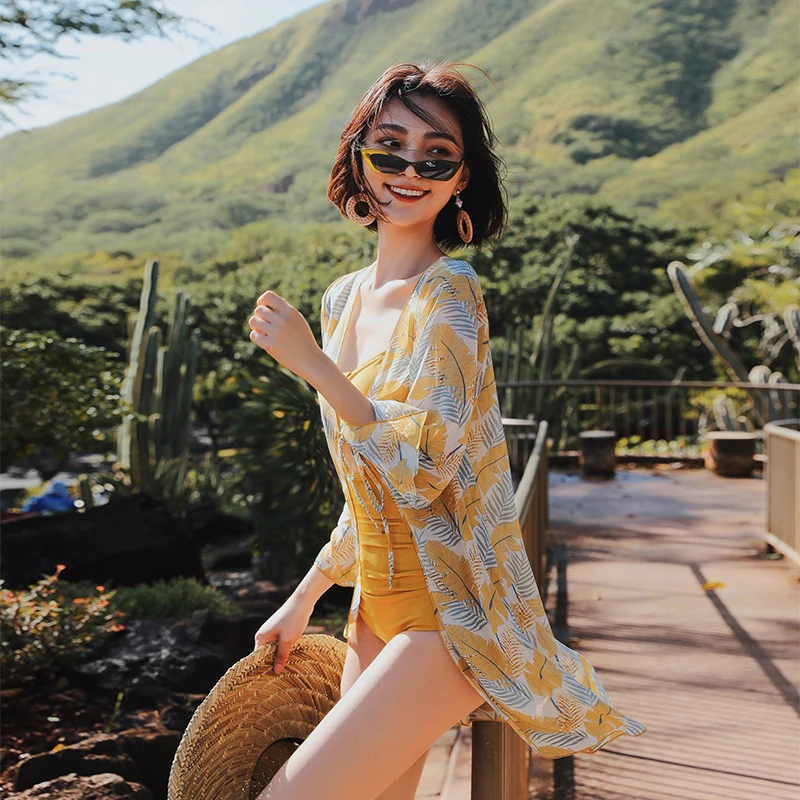 亦美珊【沙滩芒果】性感连体款罩衫两件套度假夏日气质女款泳衣泳装