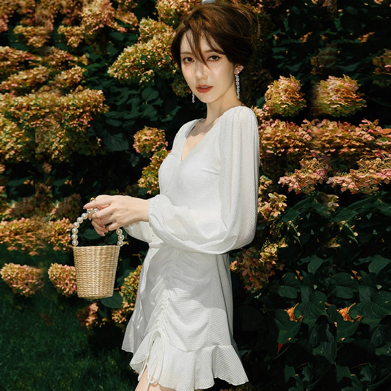亦美珊【温婉美人】女士仙气游泳衣遮肚白色长袖夏日性感气质风泳衣