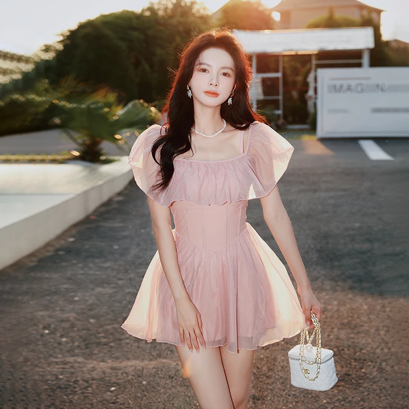 亦美珊【出水芙蓉】玩水搭子名媛仙女遮肚遮肉气质甜美连体泳衣