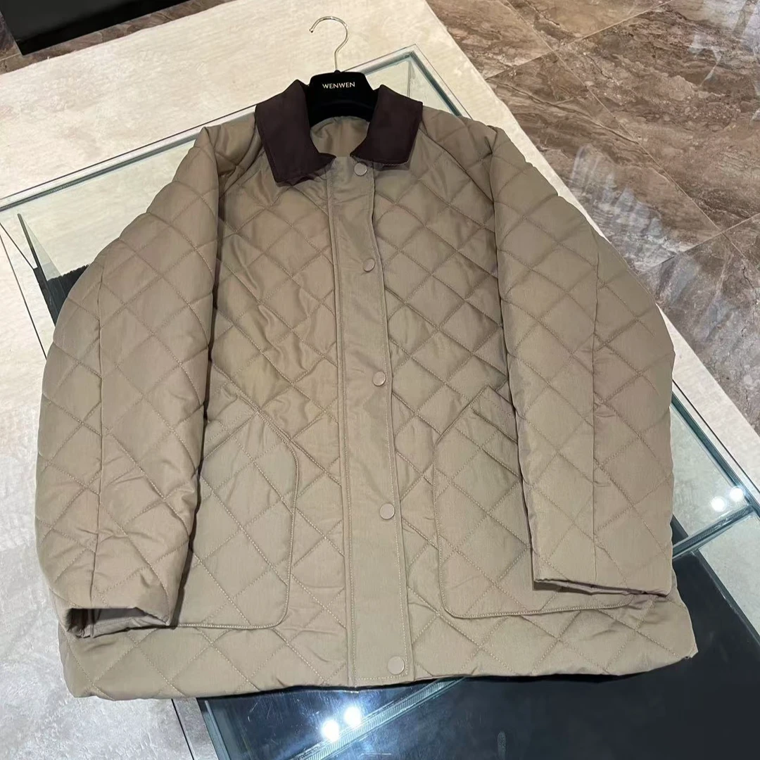 小禾经典菱形缝单排长袖夹克保暖菱格棉服休闲时尚外套