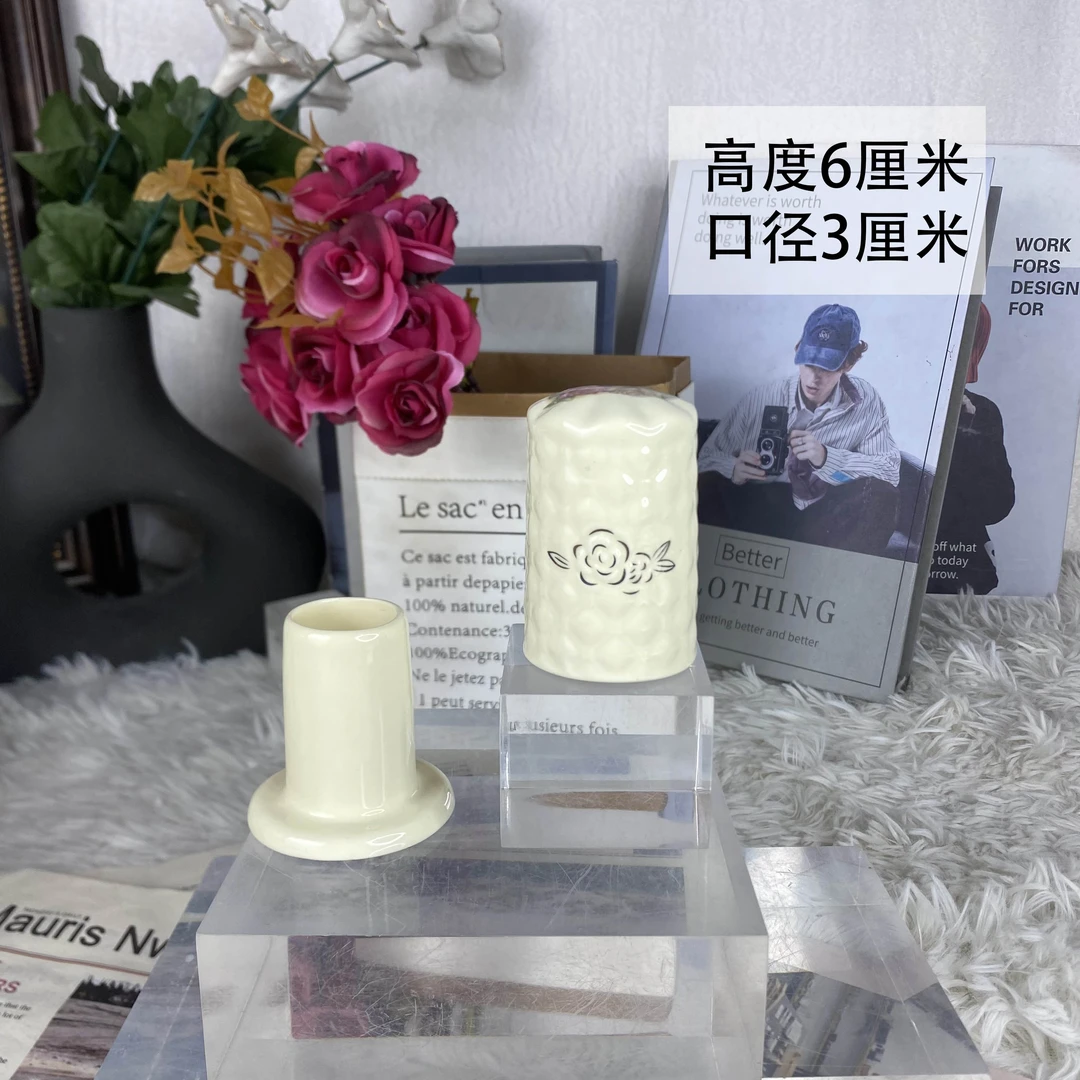 陶瓷欧式创意浮雕描金玫瑰花牙签筒摆件