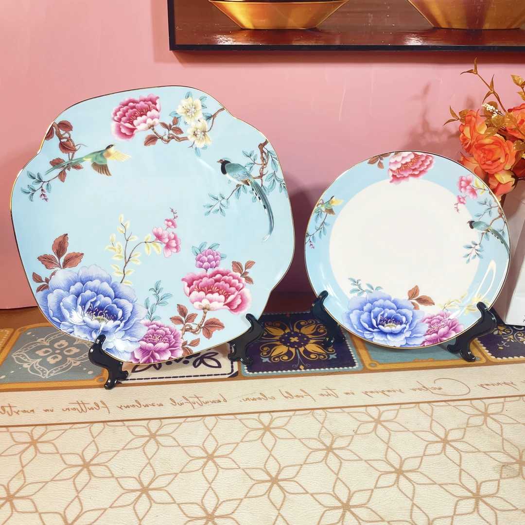 陶瓷家用中式牡丹蓝白色餐盘餐具