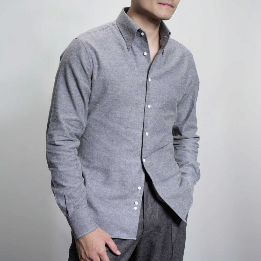 LEO TAILOR新款秋季男士法兰绒商务休闲百搭长袖纯色衬衫