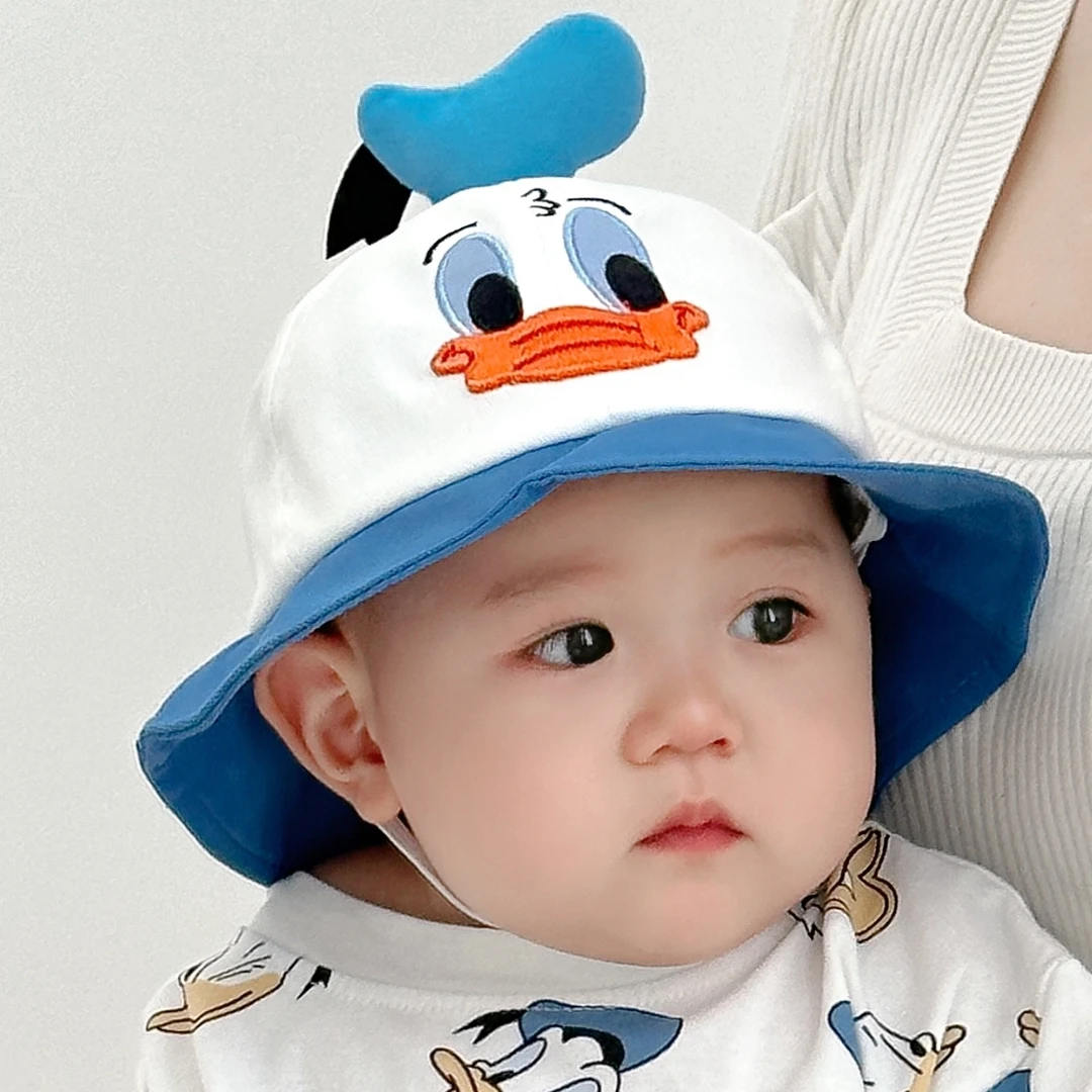 潮款婴幼儿遮阳渔夫帽 卡通造型加菲小猫红莓熊盆帽太阳帽