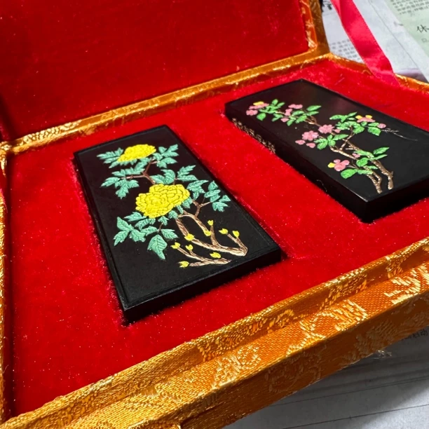 微瑕花卉图案2两条超漆烟墨