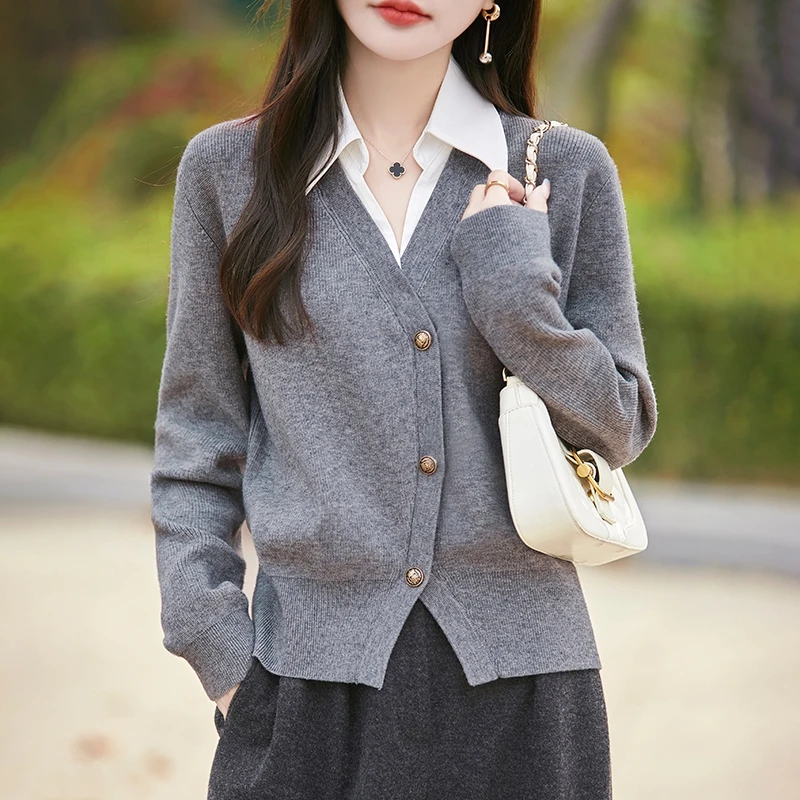 假两件套头针织衫女秋冬气质时尚百搭毛衣宽松显瘦长袖翻领打底衫