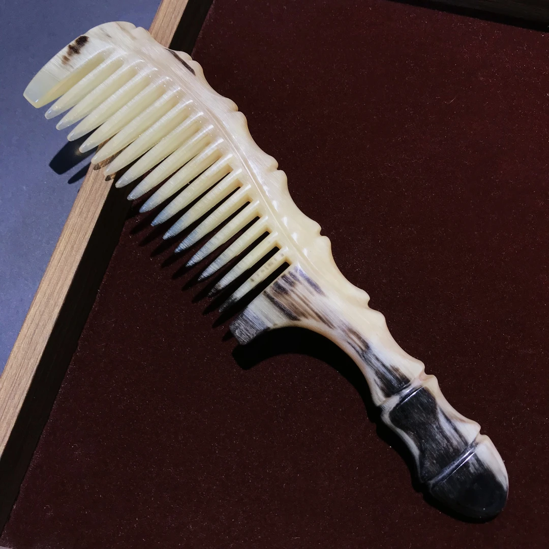 天然高贵羊角竹节梳子宽齿密齿按摩头皮女士长发家用梳送礼物