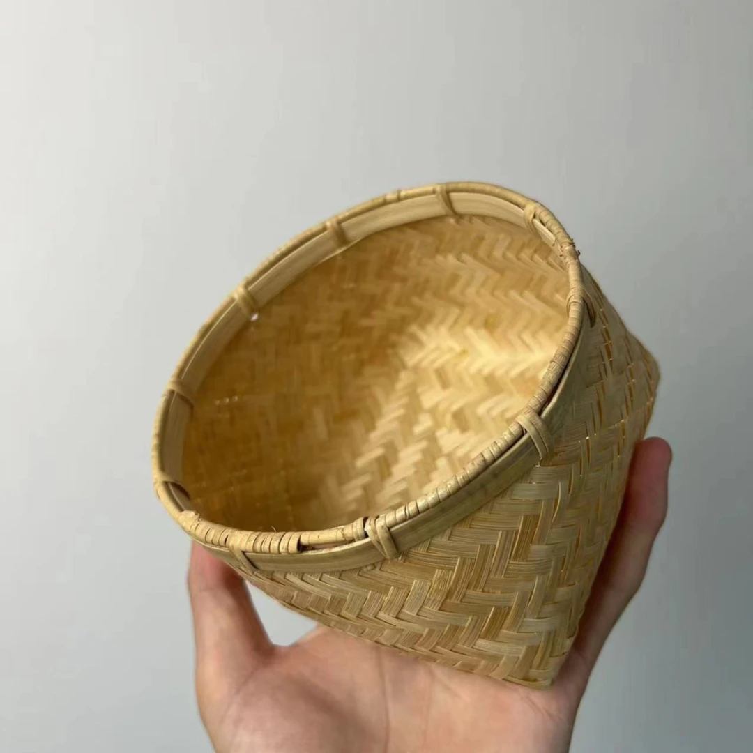 天然手工竹编小篓子、小竹篮、茶点糖果篮、方底圆口零食点心收纳筐