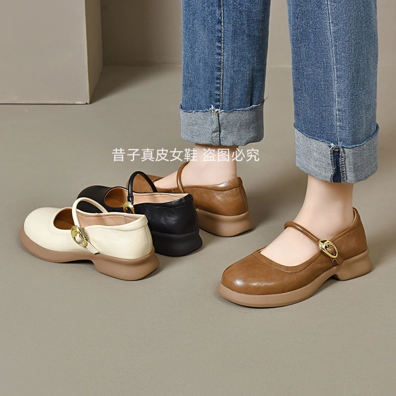 xizi/昔子8990圆头玛丽珍鞋子女新款爆款春秋软皮软底百搭浅口鞋