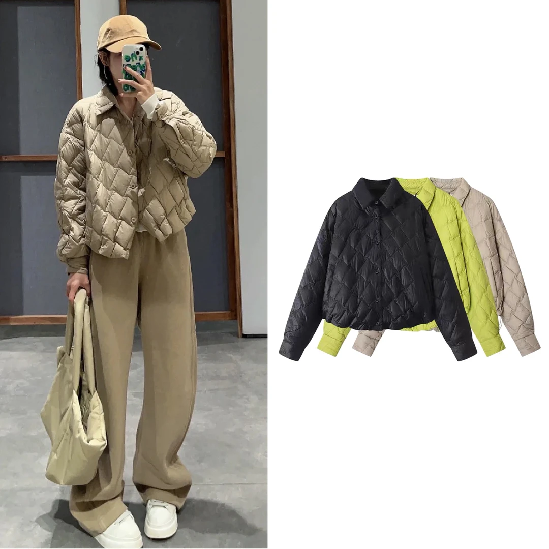 【T111】三色轻薄短款抽绳宽松休闲薄款ins羽绒服外套冬季女