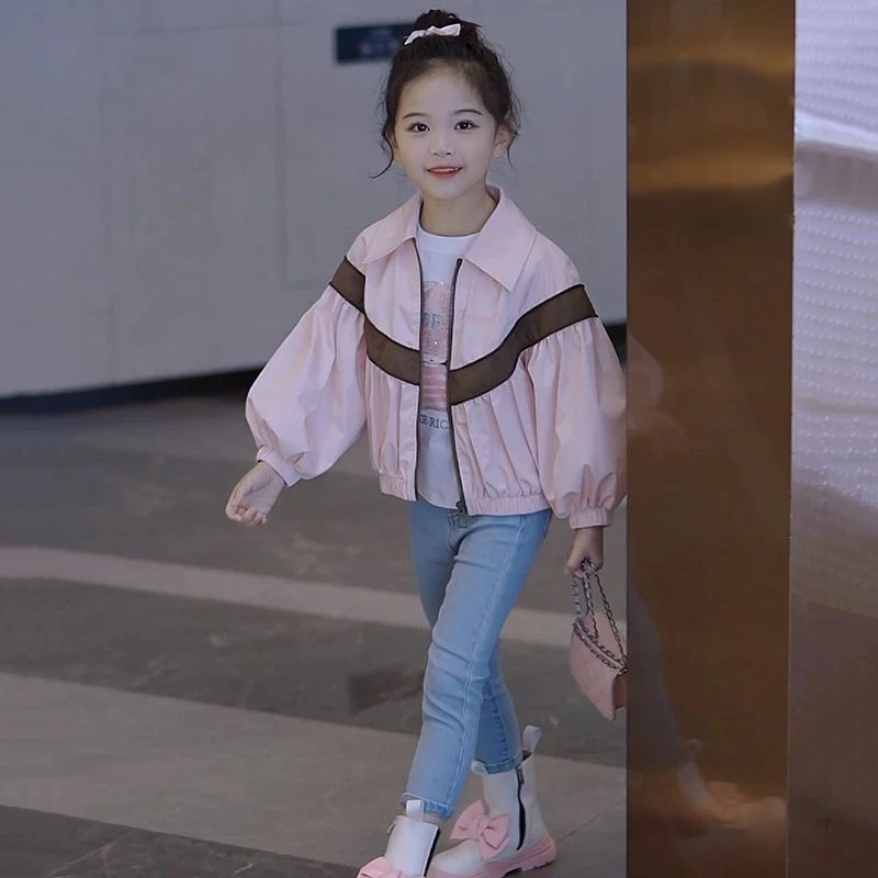 女童外套2024秋季中大童时尚夹克棒球服上衣新款儿童拉链衫外套