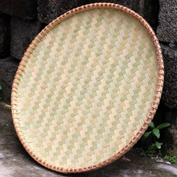 手工老式老式簸箕晾晒圆无孔装饰编织匾晒药无孔养蚕竹簸箕晒茶匾