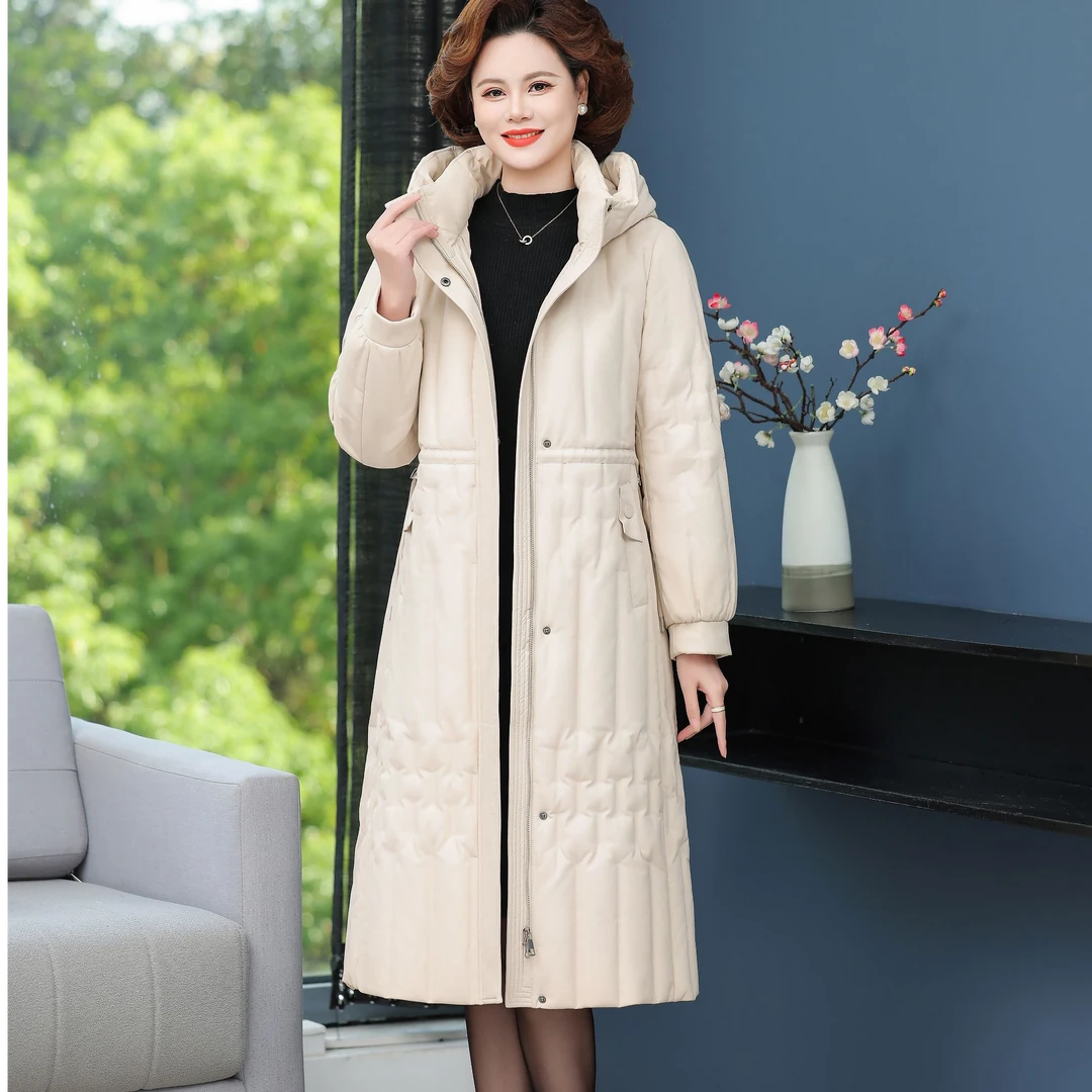 508长款绵羊皮大衣气质收腰新款大衣加厚保暖冬季鹅绒服外套女