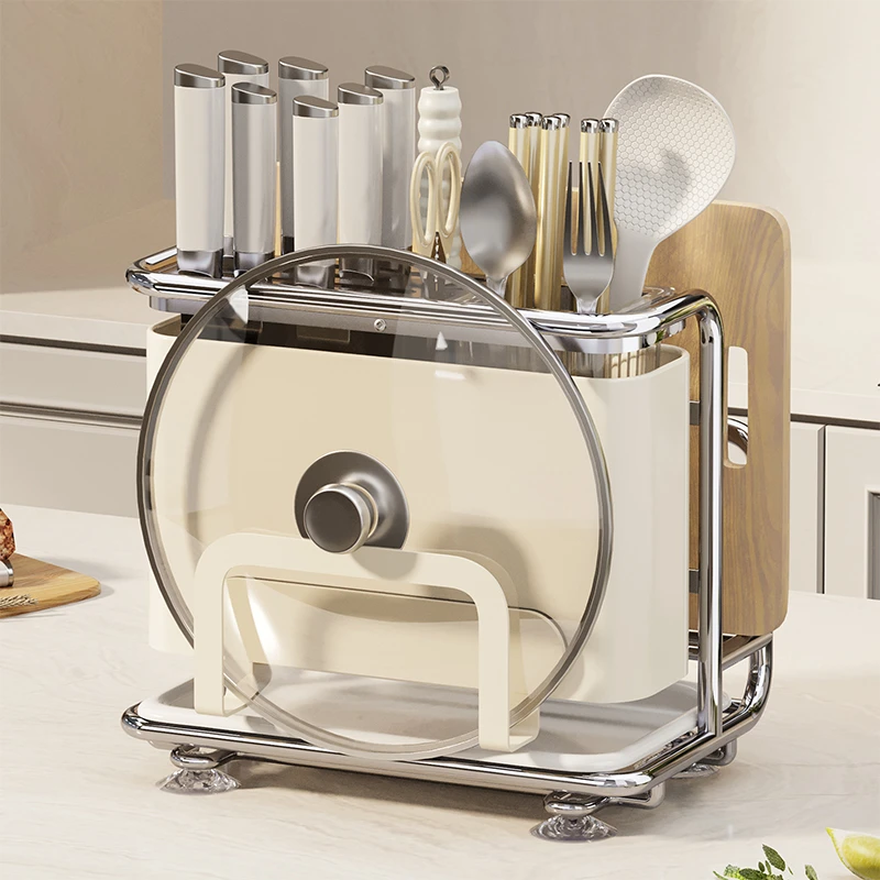 橱明星厨房磁吸刀架多功能锅盖菜板架一体筷子笼刀具台面收纳架