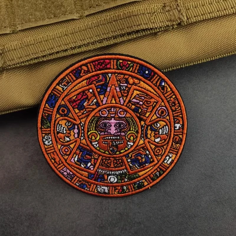 新品刺绣玛雅日历阿兹特克太阳历石魔术贴章个性臂章背包贴章徽章