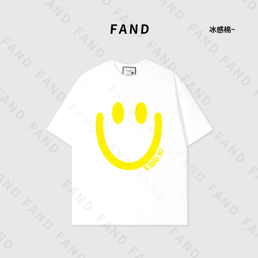 FAND佩佩【笑脸系列】2024爆款夏季情侣装奶白色印花宽松圆领短袖