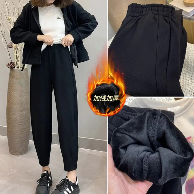 加绒加厚九分休闲哈伦裤女秋冬2026新款胖妹妹mm显瘦小个子萝卜裤