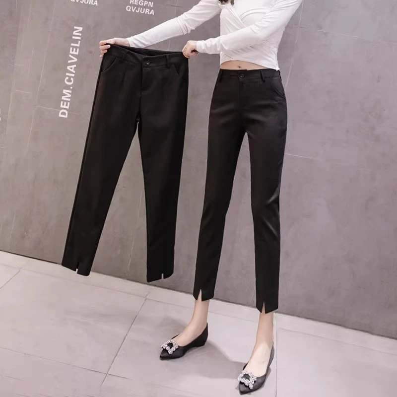 黑色小个子职业西装裤子女2025夏季薄款高腰显瘦直筒女士九分西裤