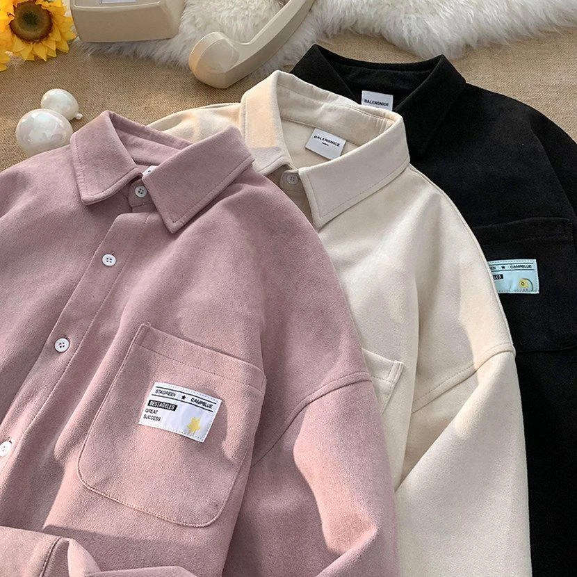 多巴胺特大码300斤男秋麂皮绒衬衫季高级感宽松休闲长袖外套上衣