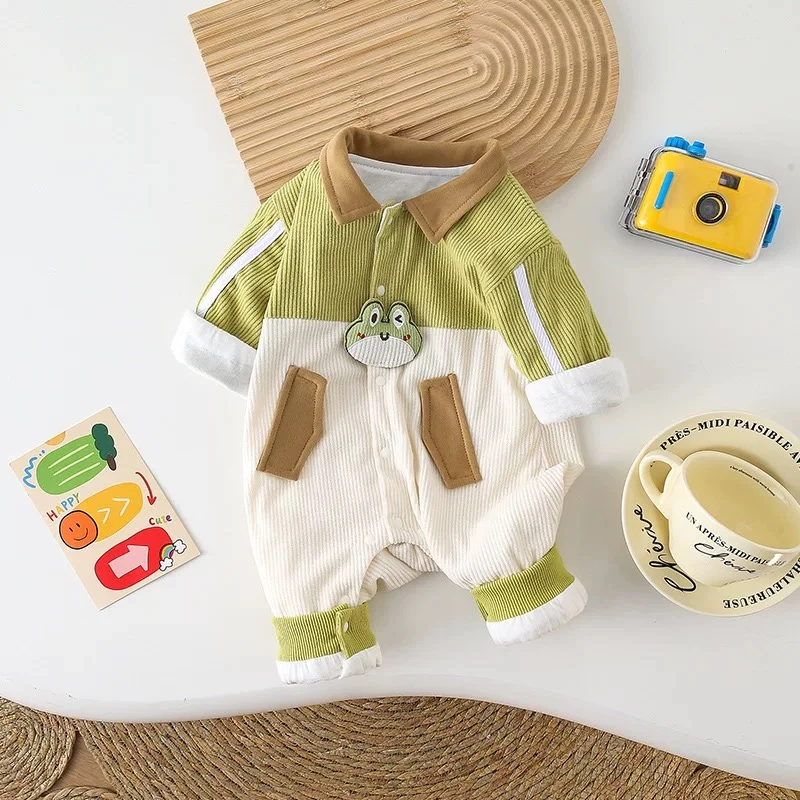 秋季新款婴儿连体衣新生儿卡通外出服双层宝宝秋款爬服可爱衣服