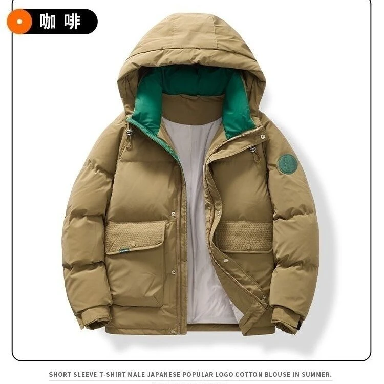 2023时尚男士连帽羽绒服潮牌新款冬季加厚帅气保暖短款冬装外套