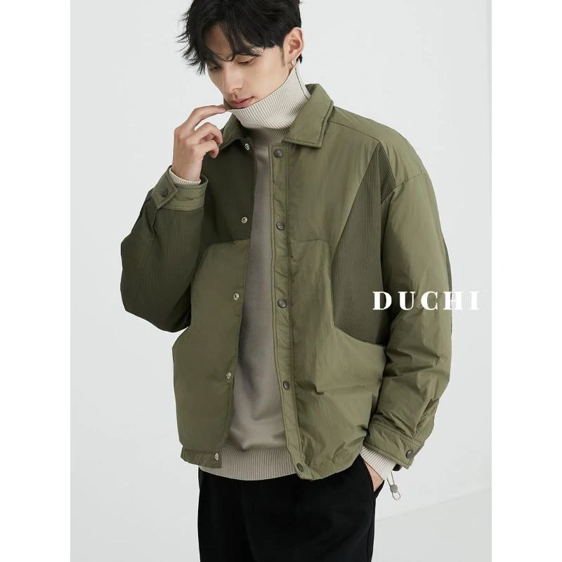 轻薄冬季保暖羽绒服男士拼接设计2023新款衬衫式休闲冬装外套男款