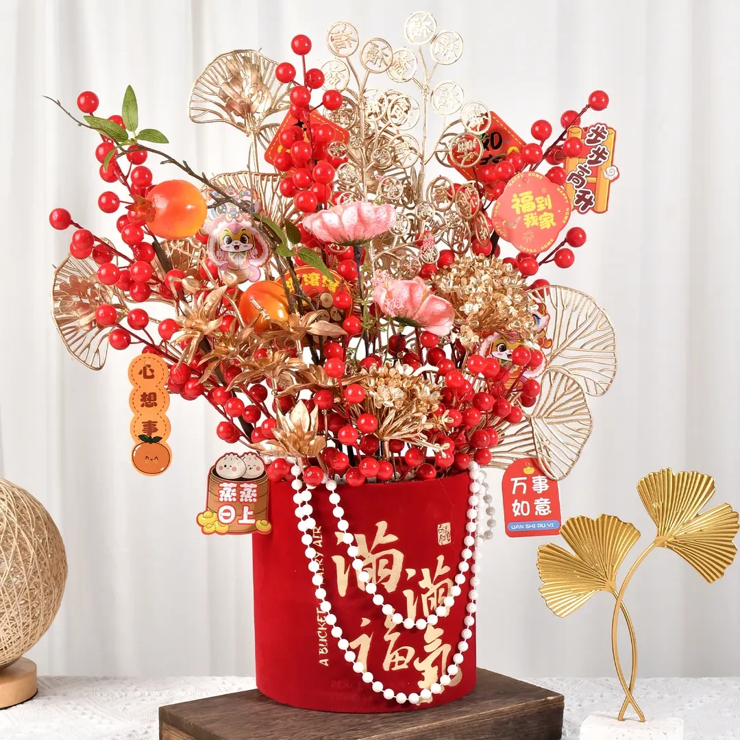 新年乔迁新居福气抱抱桶2025新款福桶发财果仿客厅桌面新年摆件