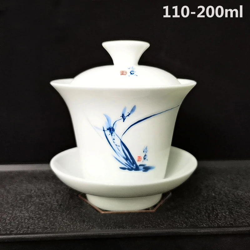 功夫茶具茶道配件 办公家用陶瓷小容量三才碗茶备白瓷盖碗敬茶碗