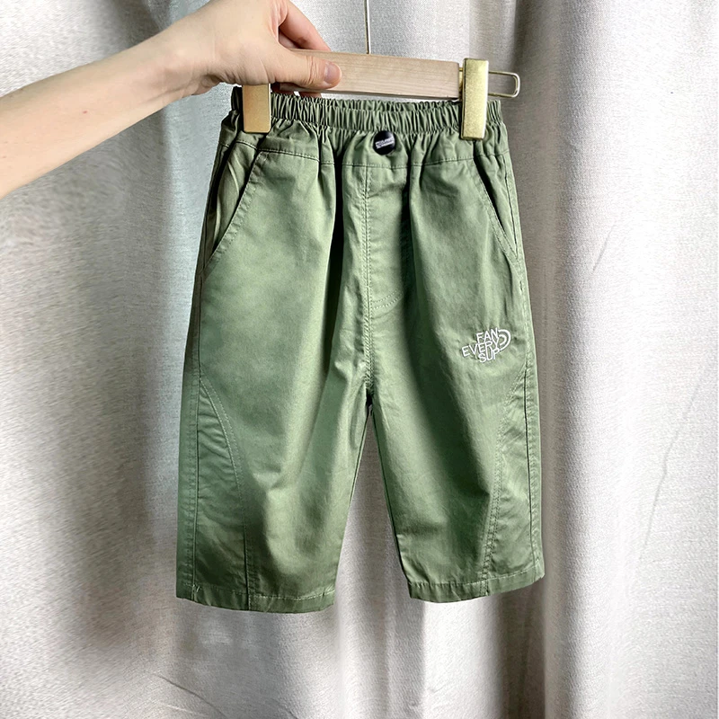 儿童七分裤夏季短裤子2023新款休闲中裤男童宝宝洋气潮牌薄款绿色